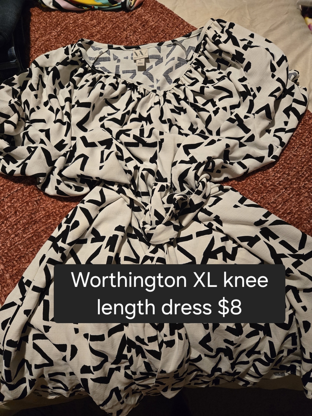 Worthington Black & White Abstract Print Midi Dress